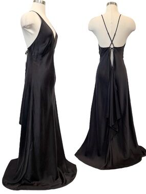 Y2K Victoria’s Secret Silk Black Vintage Beaded Halter Maxi Gown Slip Dress NWT